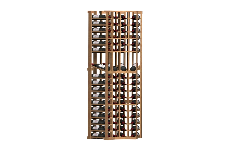 a wooden wine rack filled with bottles of wine