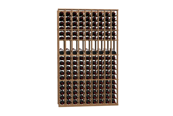 a wooden wine rack filled with bottles of wine