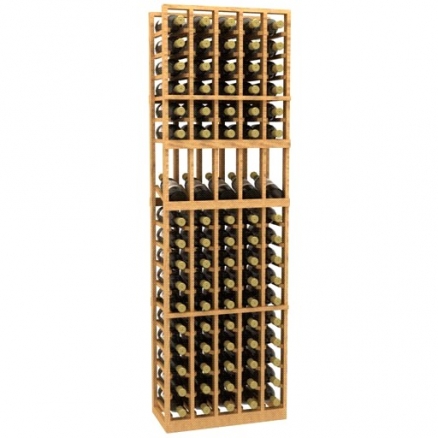 a wooden wine rack filled with bottles of wine