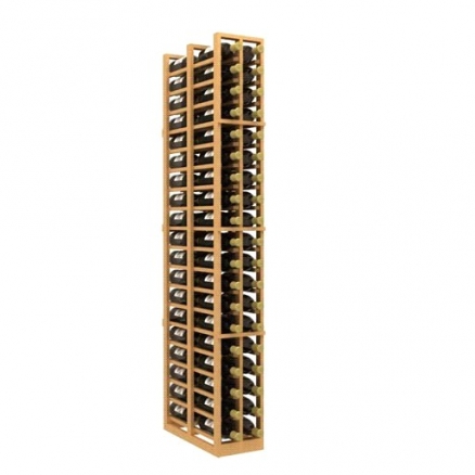 a wooden wine rack filled with bottles of wine on a white background .