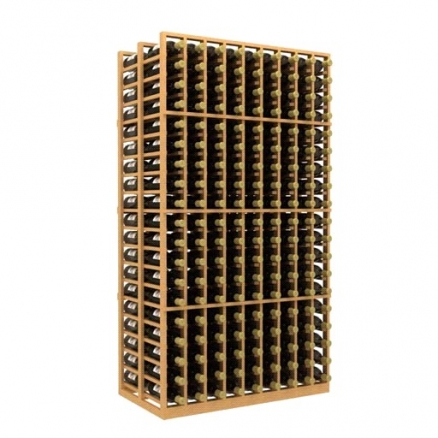 a wooden wine rack filled with many bottles of wine