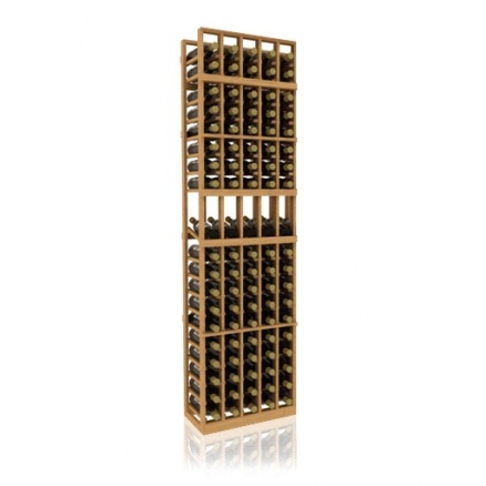 a wooden wine rack filled with bottles of wine