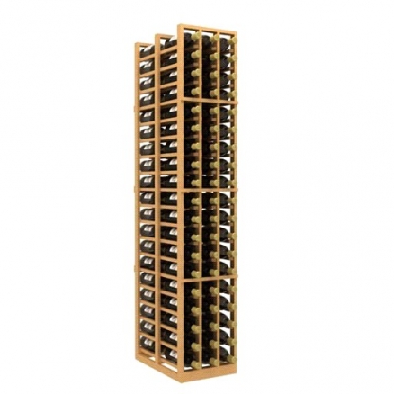 a wooden wine rack filled with bottles of wine