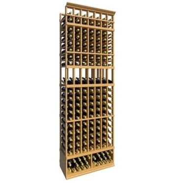 a wooden wine rack filled with many bottles of wine