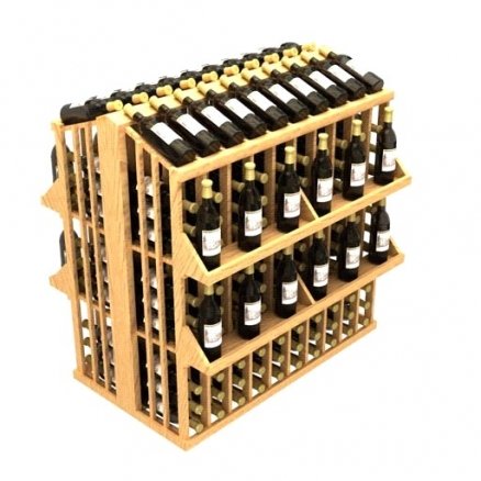 a wooden wine rack filled with many bottles of wine