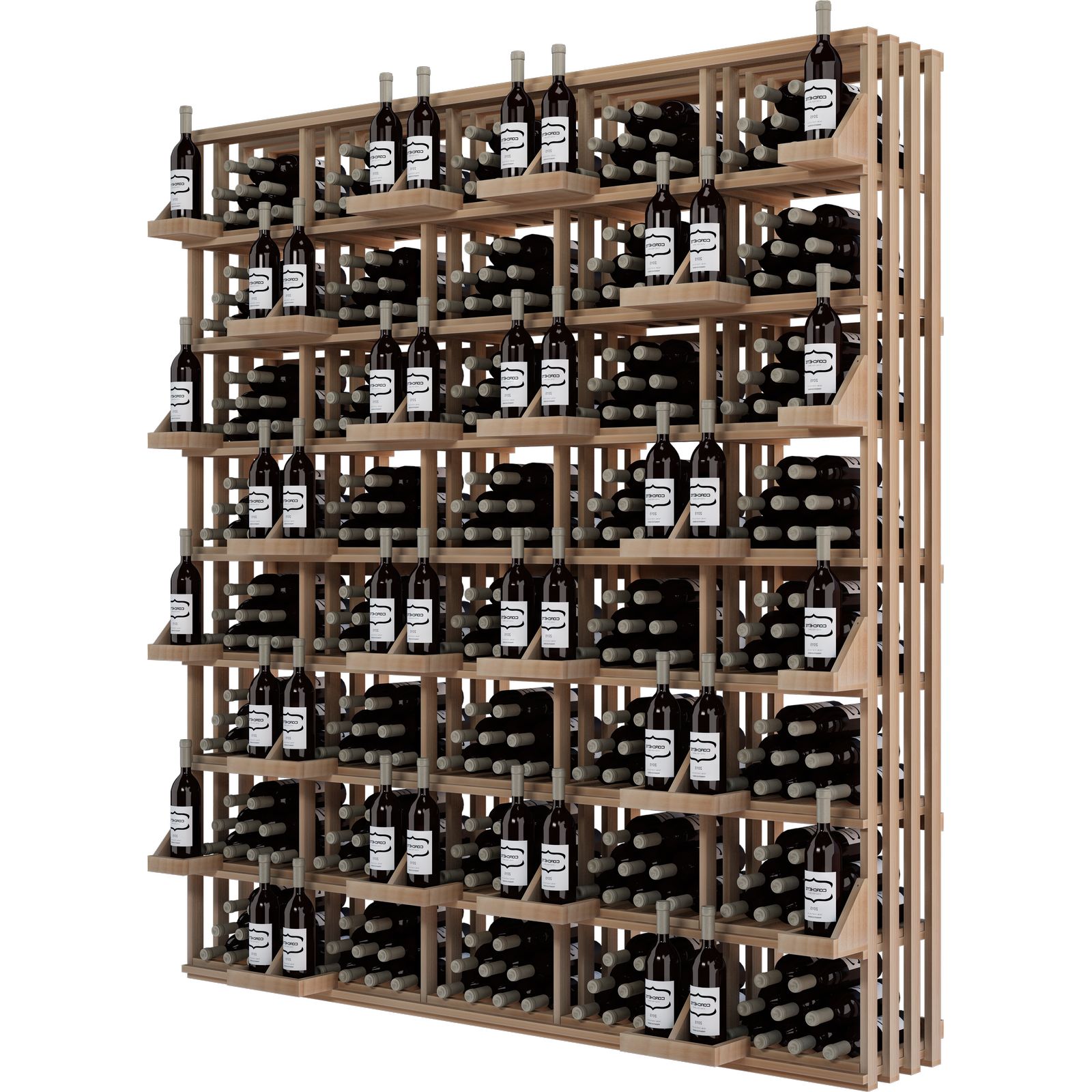 a wooden wine rack filled with lots of bottles of wine a wooden wine rack filled with lots of bottles of wine