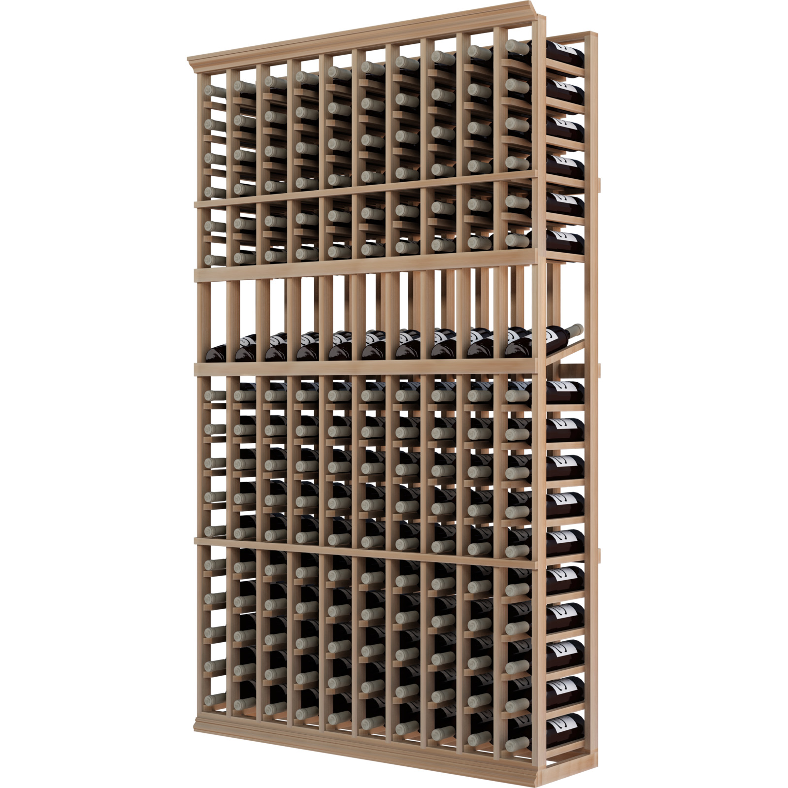 a wooden wine rack filled with many bottles of wine a wooden wine rack filled with many bottles of wine
