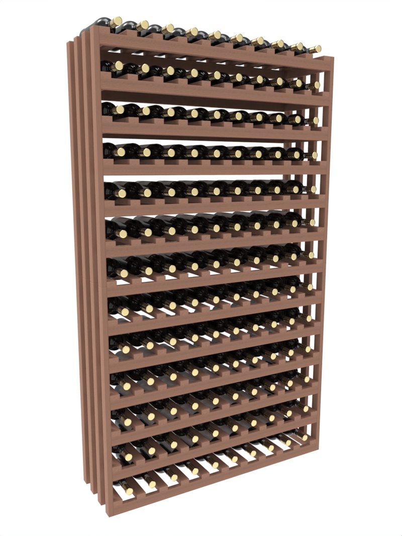 a wooden wine rack filled with bottles of wine