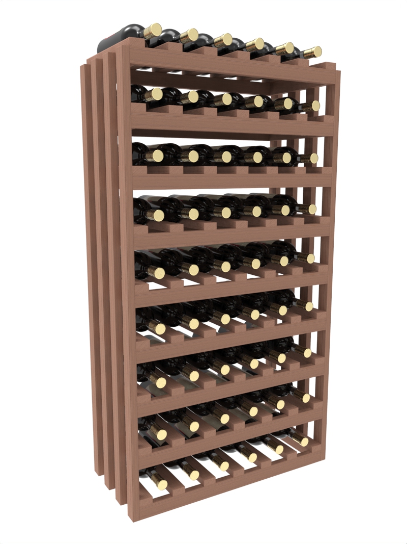 a wooden wine rack filled with bottles of wine