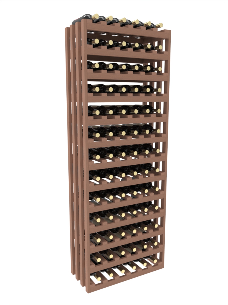 a wooden wine rack filled with bottles of wine